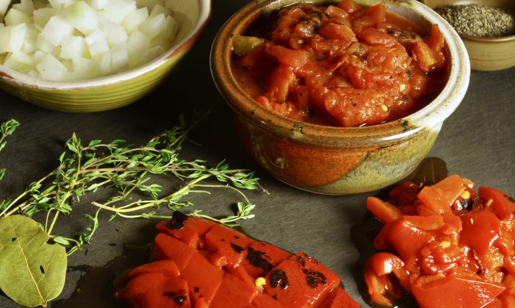 Tomatoes,Roasted red peppers, onion, Thyme