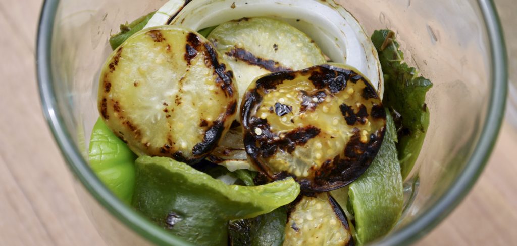 Tomatillos, Onions, Poblano Peppers, Blender