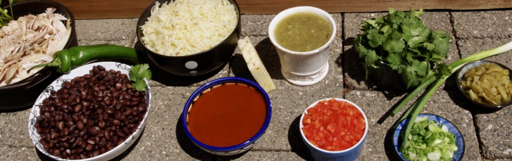 Cheese,Black Beans, enchiladas sauce, salsa verde, cilantro