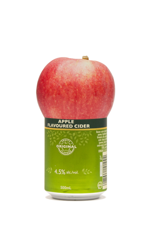 Apple sitting on Apple cider can