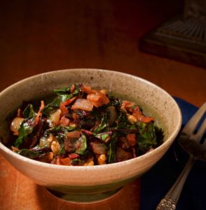 cooked Beet Green with Walnuts and Onion