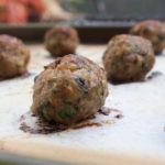 Freshly cooked Moroccan Meatballs on sheet pan