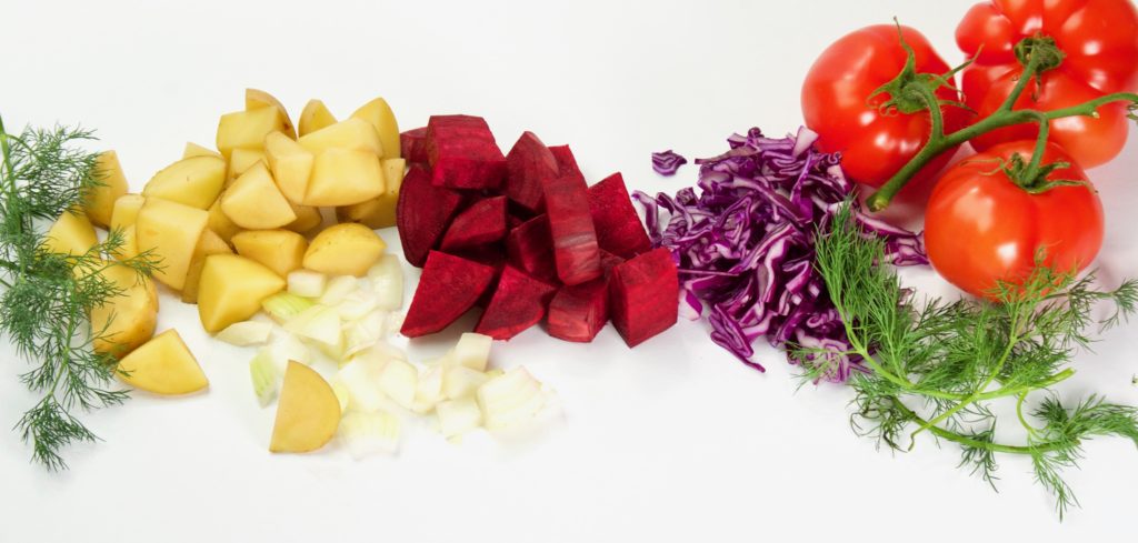 Potatoes, Beets, Onion, Red Cabbage, Tomatoes, Dill