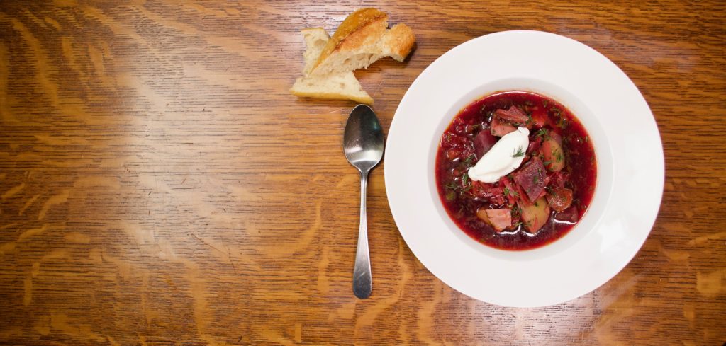 Borscht, Sour Cream, Dill and Artisan Bread