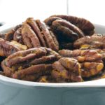 Candied Pecans with Turmeric in serving dish