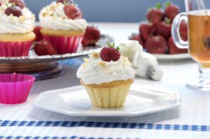 Strawberry Shortcake Cupcakes, Strawberries, tea and Whip Cream