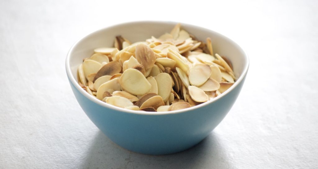 Toasted slivered Almonds in a bowl