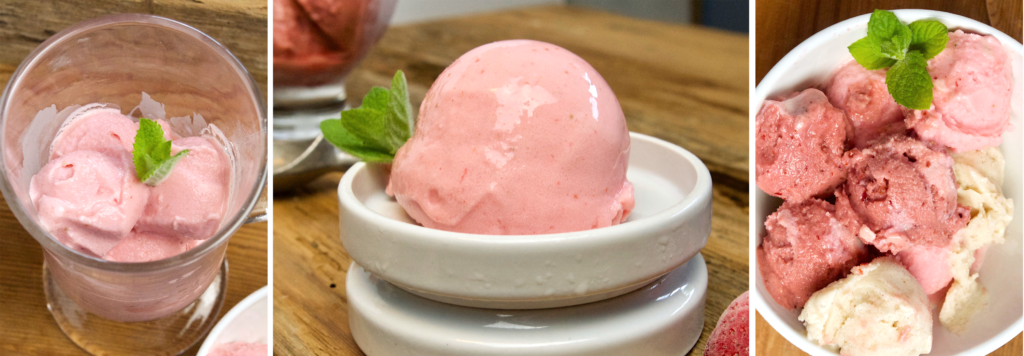 Easy Yogurt Ice Cream, strawberry, cherry and banana,