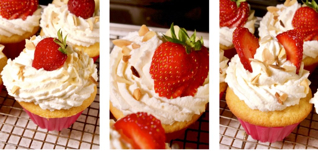 Strawberry Shortcake Cupcakes, Strawberries, tea and Whip Cream