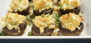 Chimichurri stuffed mushrooms in baking tray