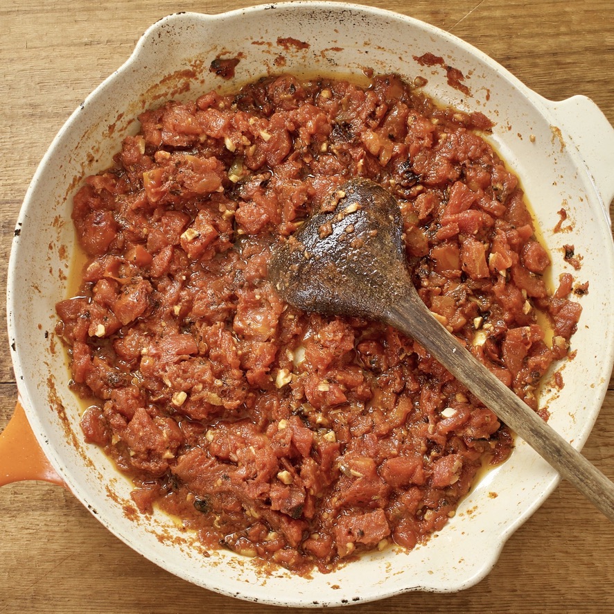 Tomato Sauce in cast iron pan